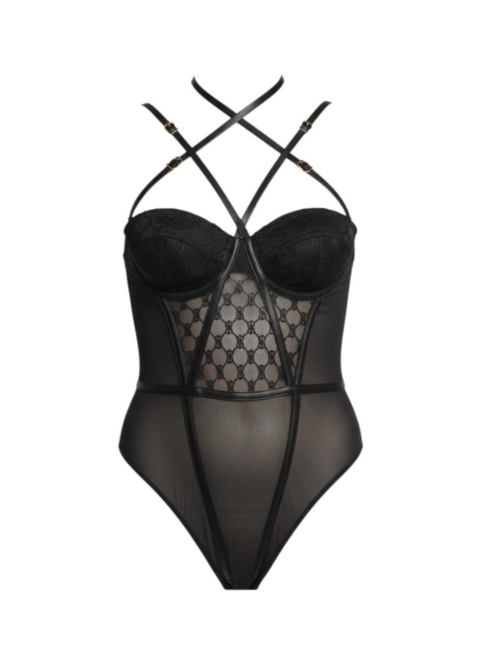 NWT Victoria's Secret Teddy Very Sexy VS Logo Balconette Faux-Leather Trim XXL